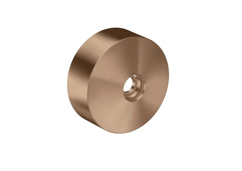 Runde Verlängerungsrosette in gebürstetem Rotgold, geeignet für Installationen von AXOR, zeigt eine glatte Oberfläche und ein zentrales Loch für Befestigungen.